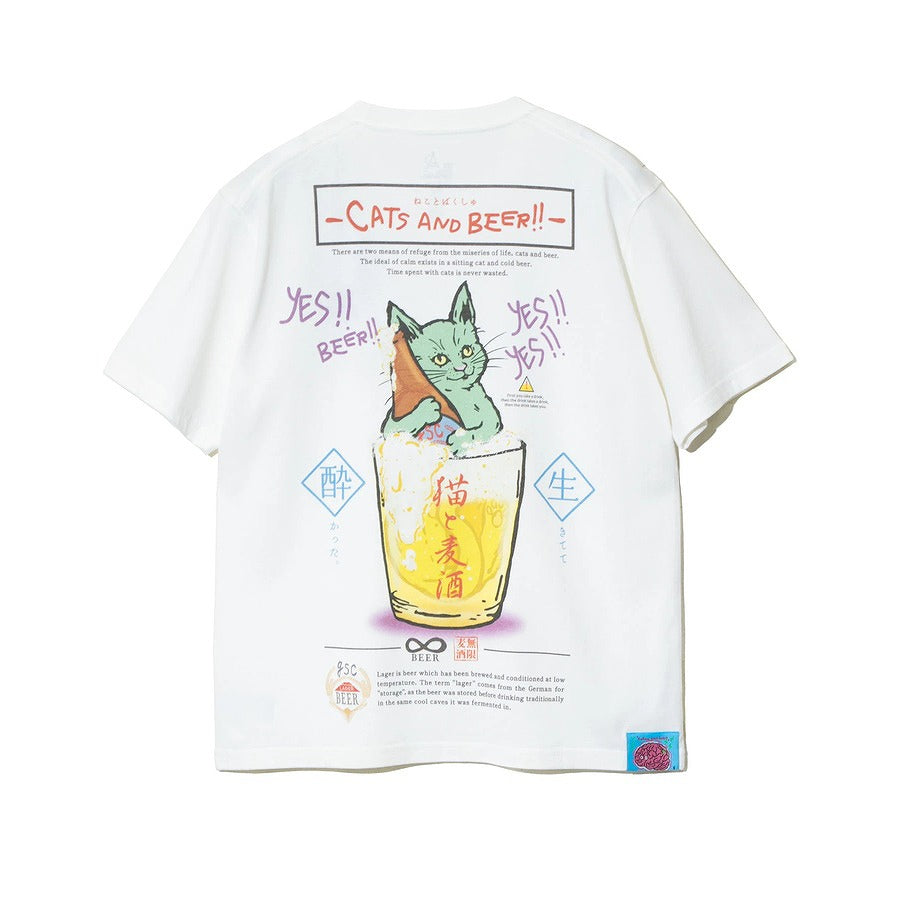 go slow caravan ゴースローキャラバン 猫と麦酒TEE~無限麦酒~ (MENS/WOMENS)