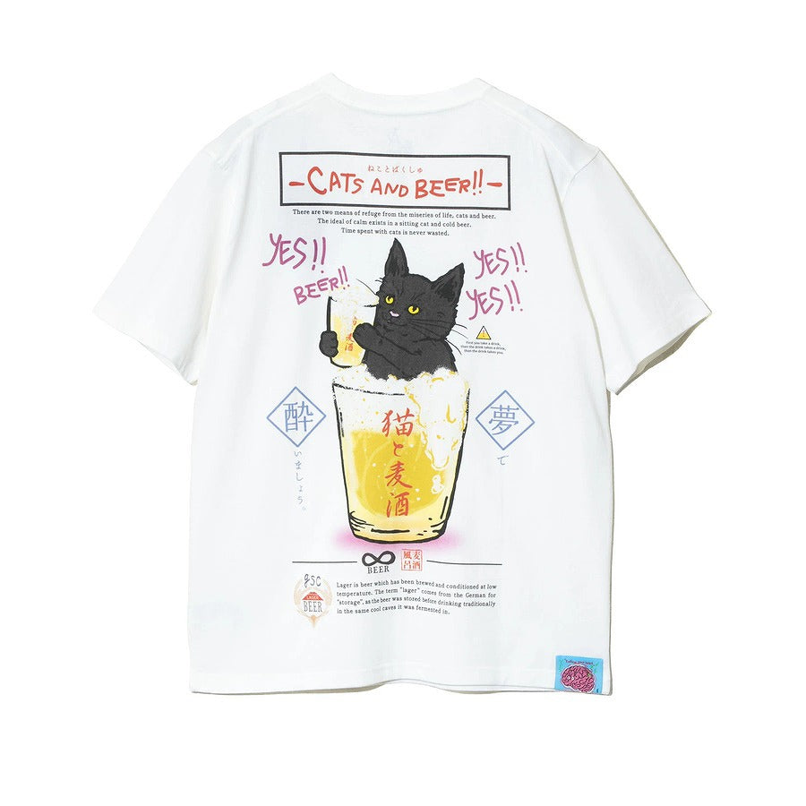 go slow caravan ゴースローキャラバン猫と麦酒TEE~麦酒風呂~ (MENS/WOMENS)