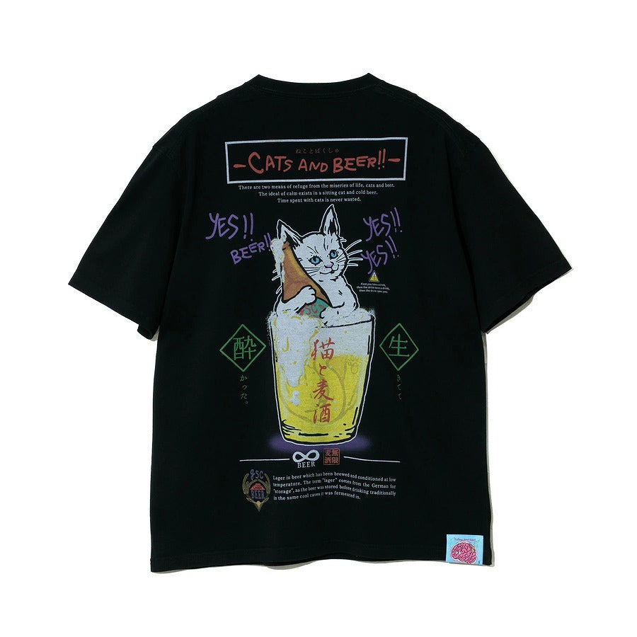 go slow caravan ゴースローキャラバン 猫と麦酒TEE~無限麦酒~ (MENS/WOMENS)