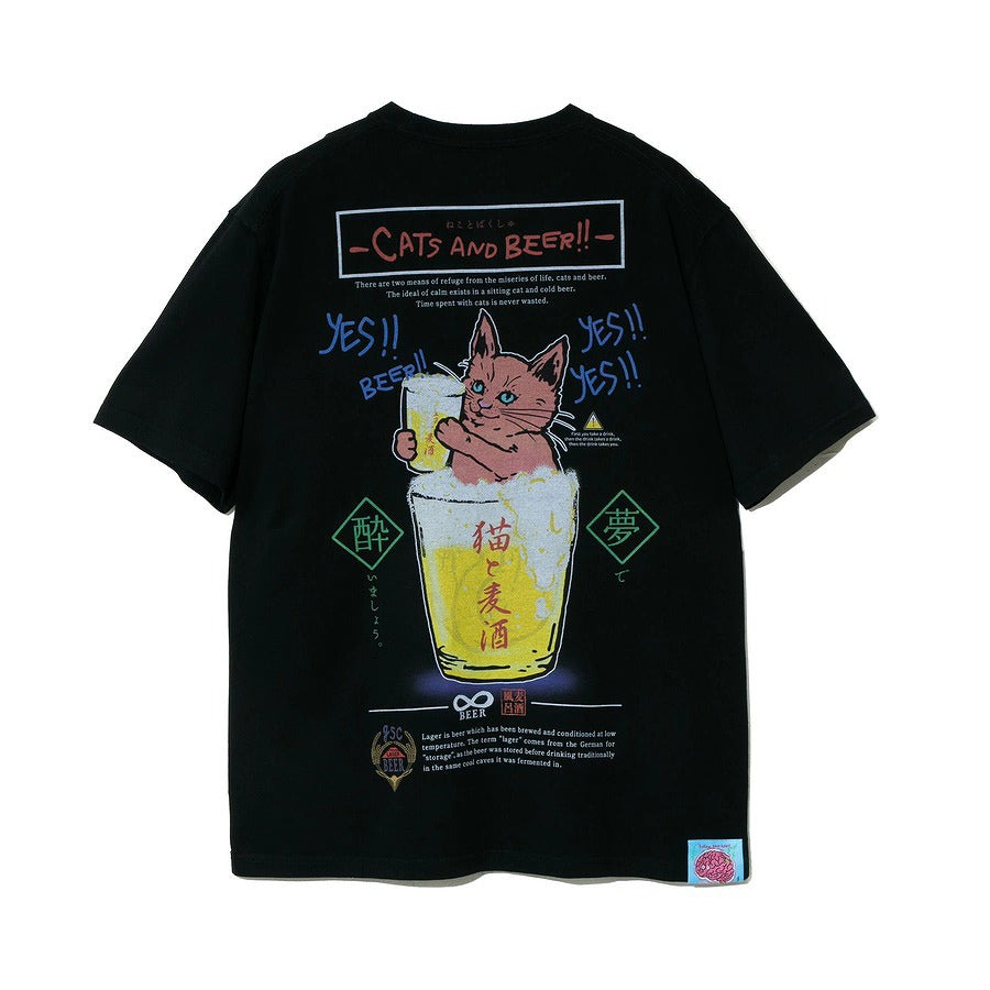go slow caravan ゴースローキャラバン猫と麦酒TEE~麦酒風呂~ (MENS/WOMENS)