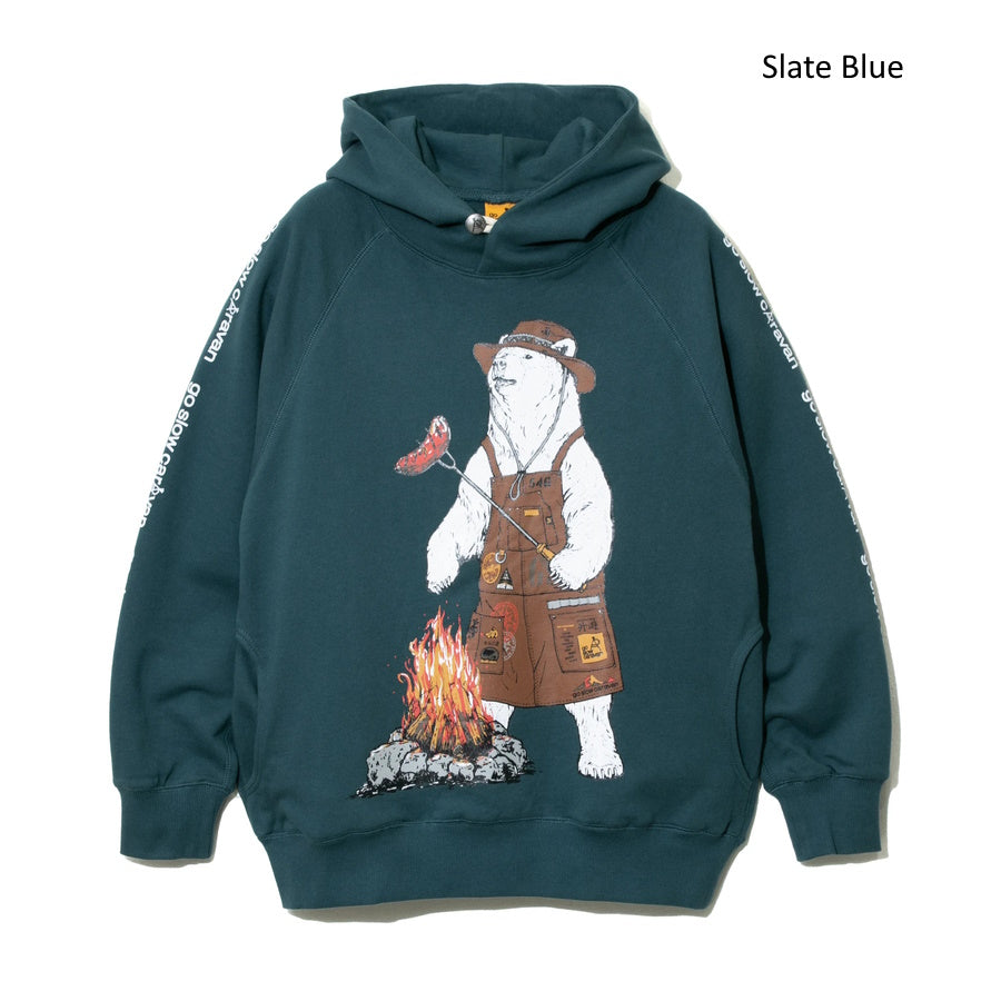 go slow caravan ゴースローキャラバン 空紡糸裏毛 焚き火アニマルプルパーカー クマ (MENS/WOMENS) 秋冬 メンズ レディース