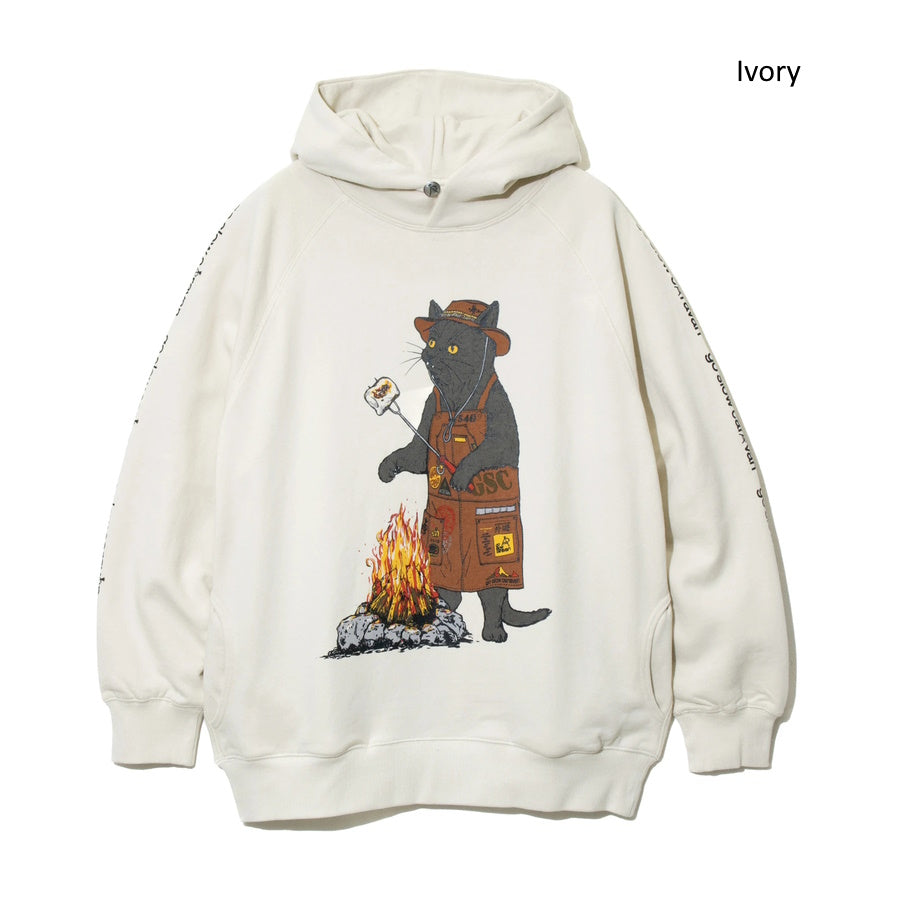 go slow caravan ゴースローキャラバン 空紡糸裏毛 焚き火アニマルプルパーカー 猫 (MENS/WOMENS) 秋冬 メンズ レディース