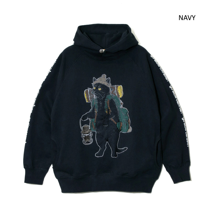 go slow caravan ゴースローキャラバン 空紡糸裏毛 野営猫 プルパーカー (MENS/WOMENS) メンズ レディース 秋冬