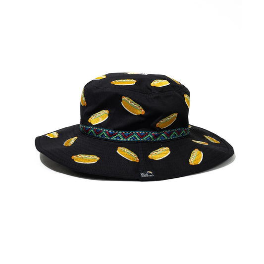 go slow caravan ゴースローキャラバン ライトキャンバス総刺繍キャンパーハット BLACK ホットドッグ