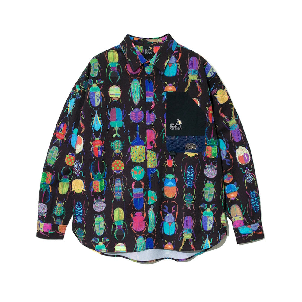 go slow caravan ゴースローキャラバン 【ストレッチサッカー総柄プリントユーティリティーシャツ (MENS/WOMENS)