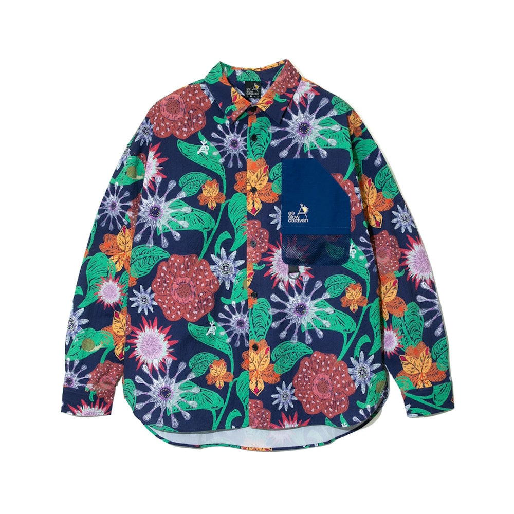 go slow caravan ゴースローキャラバン 【ストレッチサッカー総柄プリントユーティリティーシャツ (MENS/WOMENS)