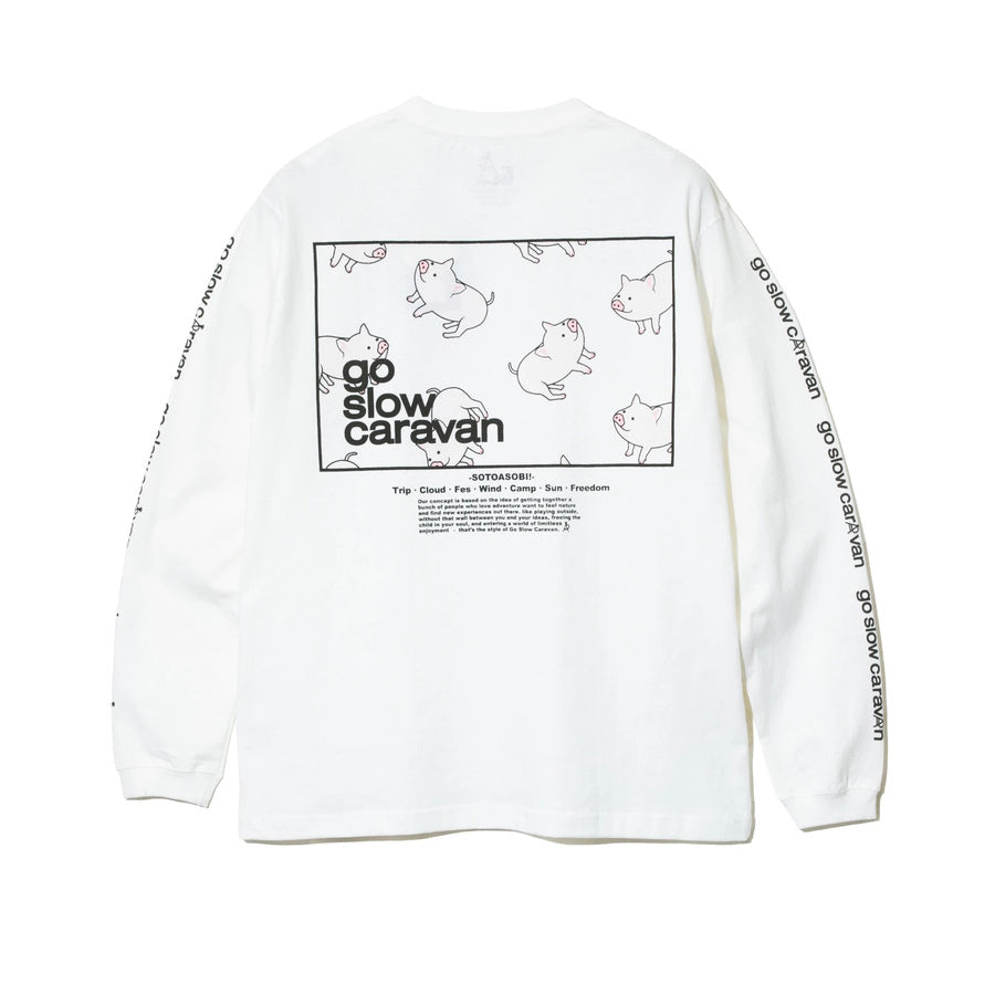 go slow caravan ゴースローキャラバン USA/C スクエアLOGOバックプリントロングスリーブTEE (MENS) メンズ ブタ