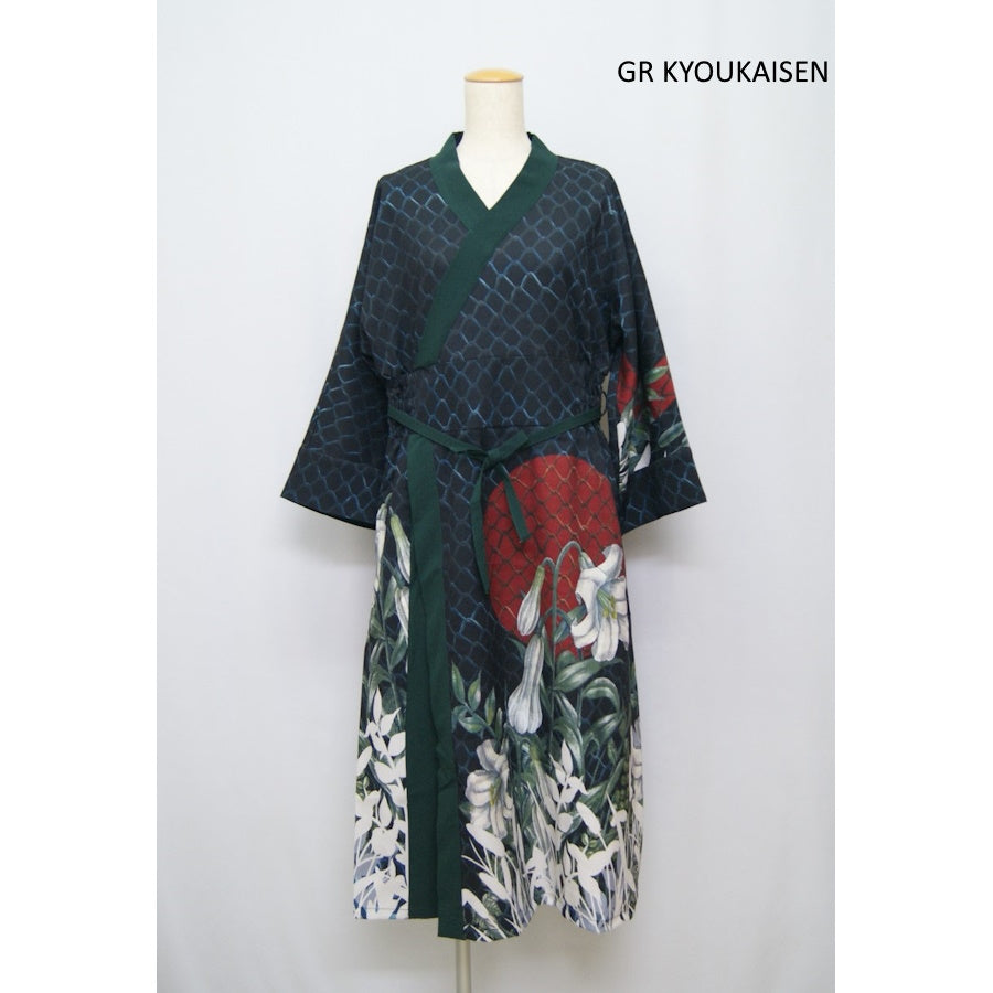 モダン着物ワンピース《重宗玉緒×倭物やカヤ》 秋冬 BK HATO GR KYOUKAISEN 和装