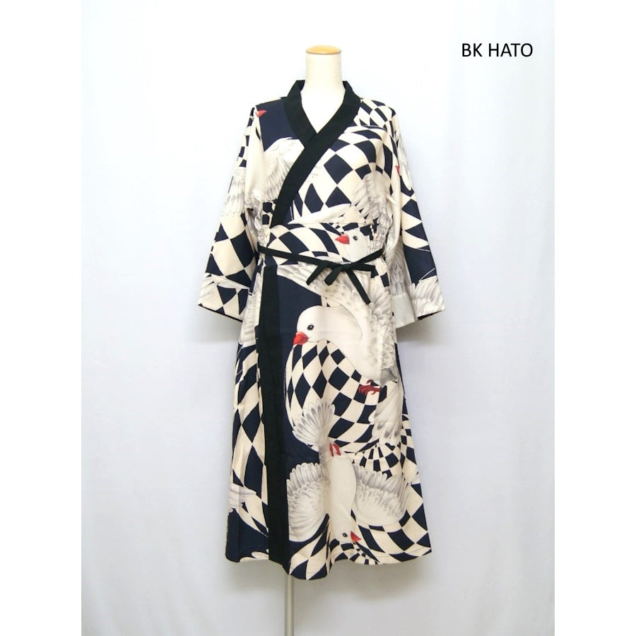 モダン着物ワンピース《重宗玉緒×倭物やカヤ》 秋冬 BK HATO GR KYOUKAISEN 和装