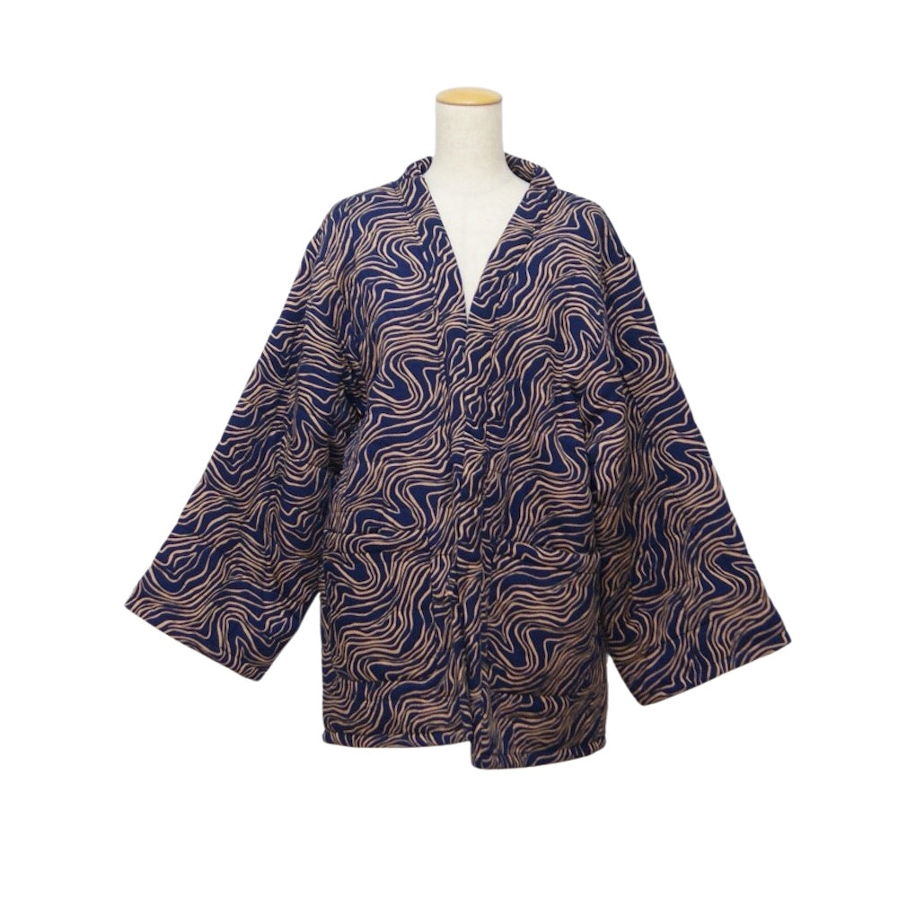倭物やカヤ 色衣亀甲メンズ半纏 色衣波メンズ半纏 BK KIKKOU NV NAMI 76L-5306