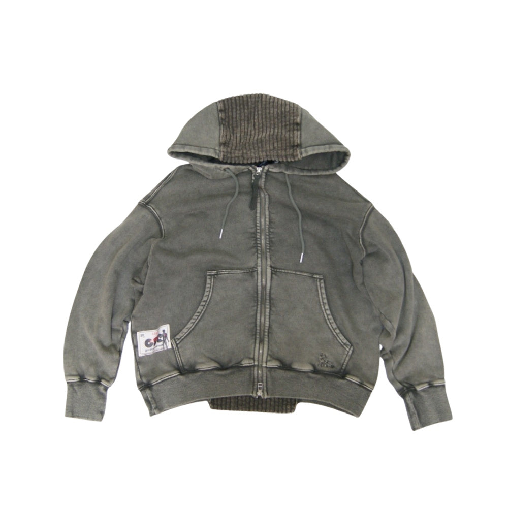 go slow caravan ゴースローキャラバン MIX FAB ルーズスウェットZIPパーカー HARD PIGMENT DYE (MENS)メンズ 秋冬 356103 KHAKI