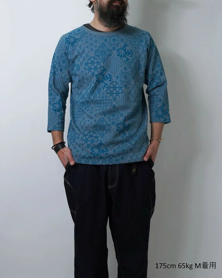 GOHEMP ゴーヘンプ BASE BALL SLEEVE CREW 総柄 ベースボールスリーブTシャツ メンズ レディース 9分袖Tシャツ インナー 秋冬 ラグラン