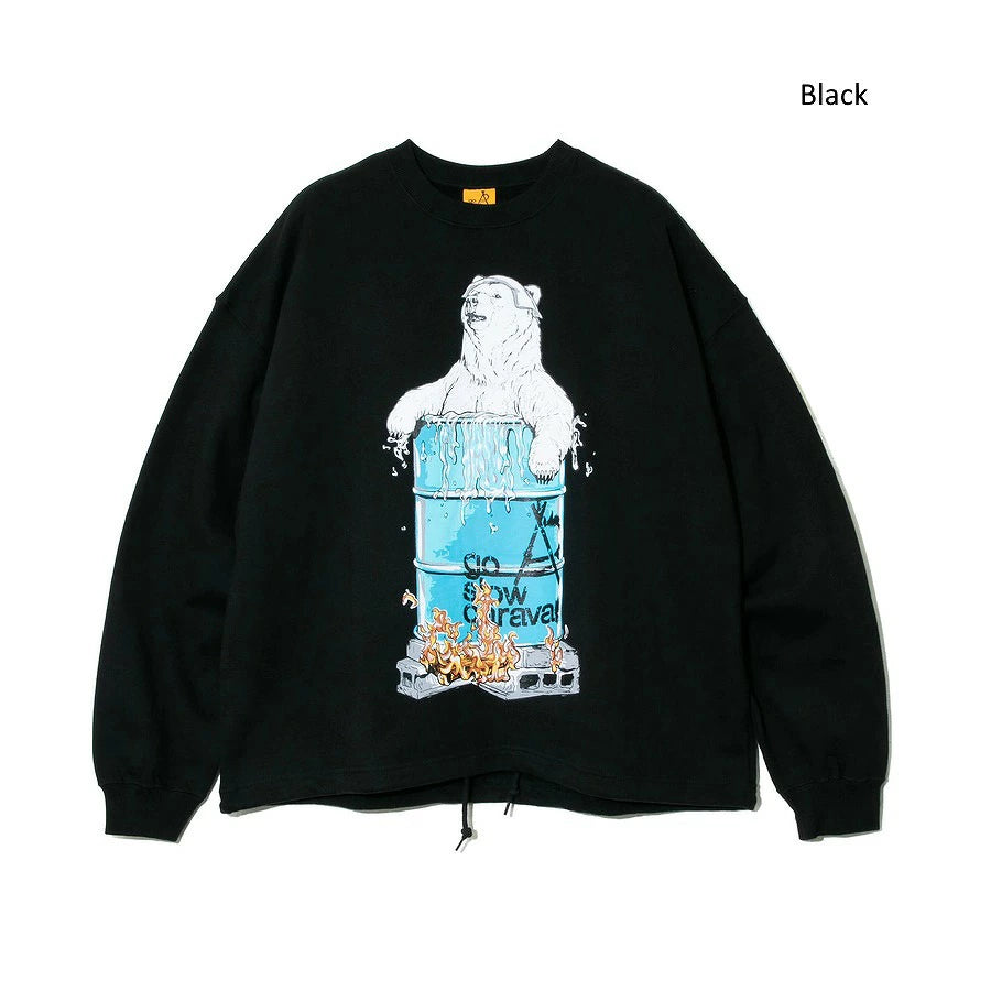 go slow caravan ゴースローキャラバン 空紡糸裏毛 ドラム缶風呂クマ ヘムスピンドルBOXクルー (MENS/WOMENS) メンズ レディース 秋冬