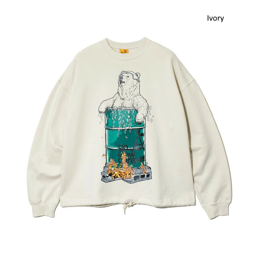 go slow caravan ゴースローキャラバン 空紡糸裏毛 ドラム缶風呂クマ ヘムスピンドルBOXクルー (MENS/WOMENS) メンズ レディース 秋冬
