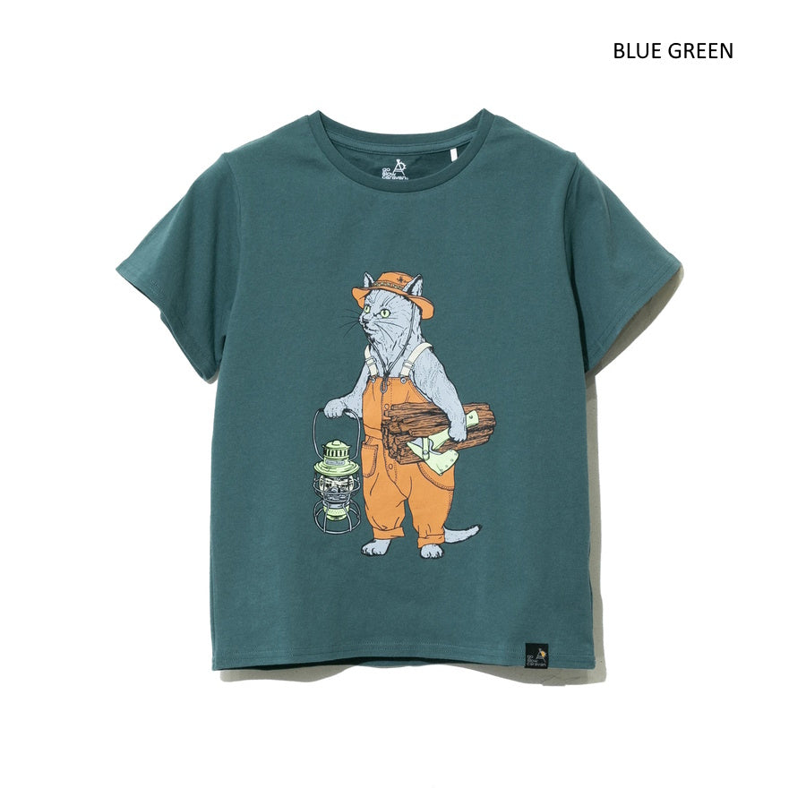 go slow caravan ゴースローキャラバン KIDS USA/C オーバーオールキャンパー猫TEE キッズ 子供用