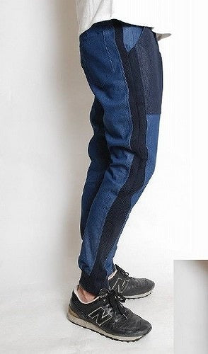StarStar メンズ ストレッチデニム 切り替え リブパンツ インディゴHB サイドバイジョグデニム
