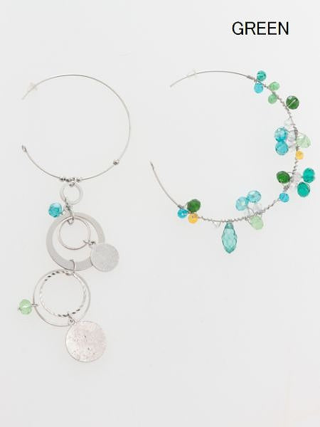 チャイハネ・amina インドビーズ アシンメトリーピアス クリックポスト発送!クイーネフープ ピアス