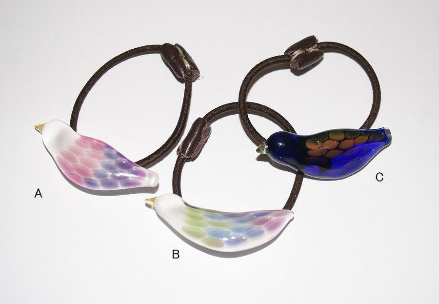 ハンドメイドのガラスアクセサリークリックポスト発送Euony-Glass ユーオニーグラス ヘアゴム 鳥
