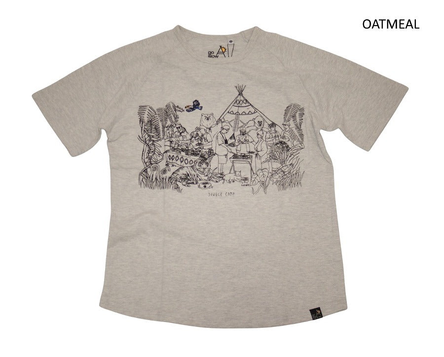 定番鹿の子TEESALE!!go slow caravan ゴースローキャラバン鹿の子 JUNGLE CAMP 刺繍プリントラグランTEE メンズM メンズL
