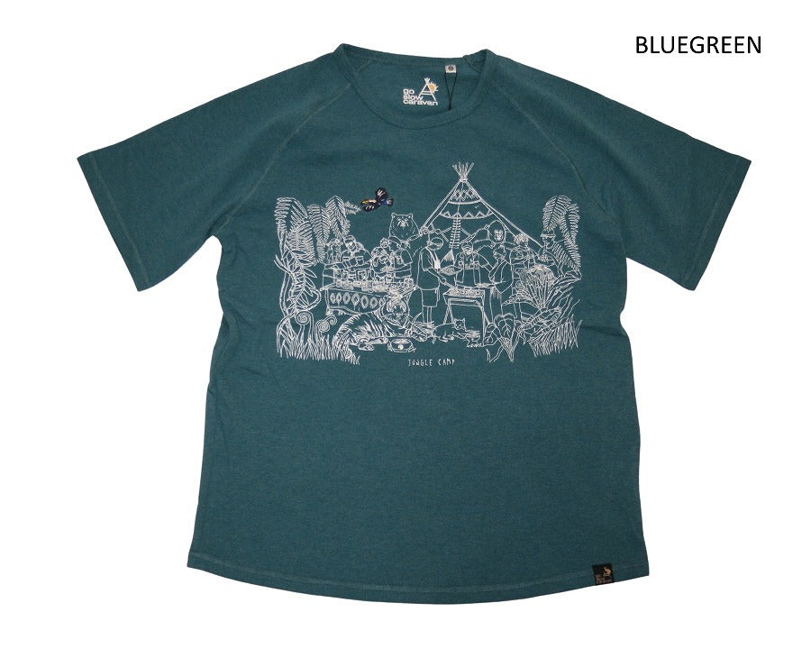 定番鹿の子TEESALE!!go slow caravan ゴースローキャラバン鹿の子 JUNGLE CAMP 刺繍プリントラグランTEE メンズM メンズL