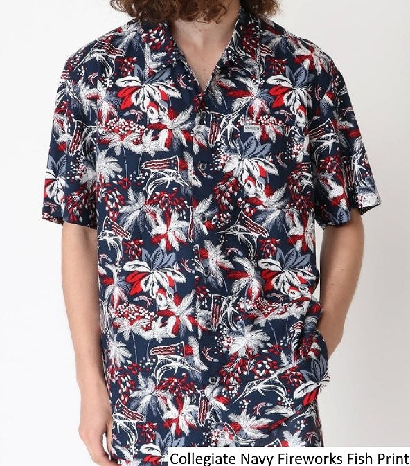 夏らしいフィッシングモチーフで、着こなしのシーンがひろがるコットン素材のアロハシャツColumbia コロンビア トローラーズベストショートスリーブシャツ Trollers Best SS Shirt フィッシング アウトドア