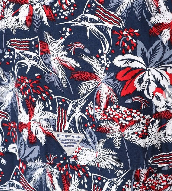 夏らしいフィッシングモチーフで、着こなしのシーンがひろがるコットン素材のアロハシャツColumbia コロンビア トローラーズベストショートスリーブシャツ Trollers Best SS Shirt フィッシング アウトドア