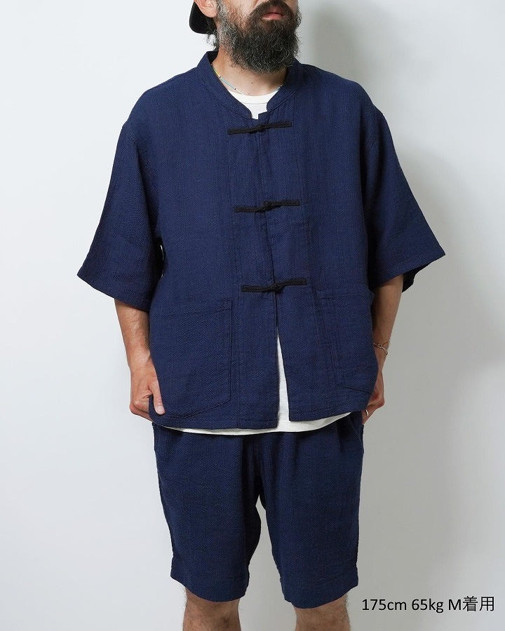 ヘンプとコットンのオリジナルのドビー素材GOHEMP ゴーヘンプGOKU WIDE SHIRTS ドロップショルダー ワイドシルエット チャイナボタン