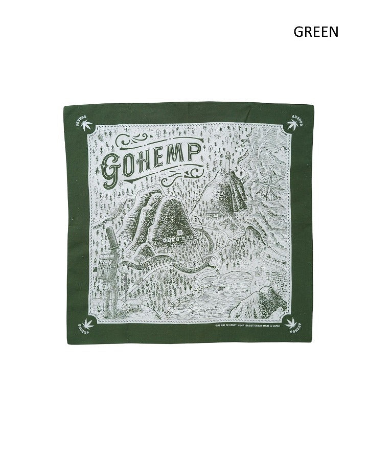コットン82%ヘンプ18%から成る清涼感あるオリジナル生地クリックポスト発送 GOHEMP ゴーヘンプ Sunday Morning Hike BANDANA バンダナ マルチクロス