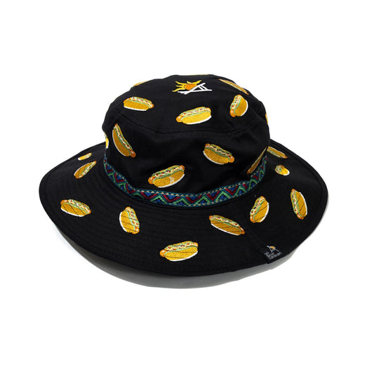 go slow caravan ゴースローキャラバン ライトキャンバス総刺繍キャンパーハット BLACK　ホットドッグ