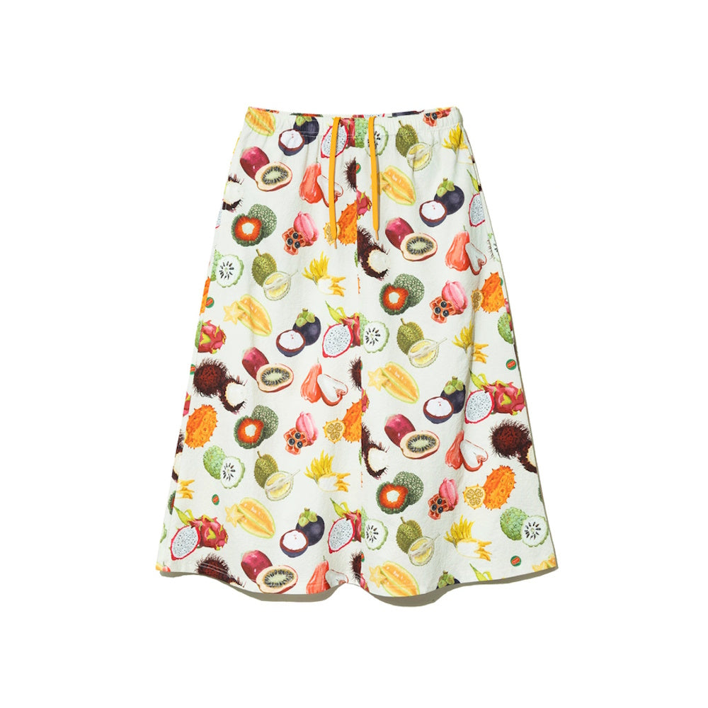 go slow caravan ゴースローキャラバン ストレッチサッカー総柄スカート (WOMENS)アイボリー：トロピカルフルーツ