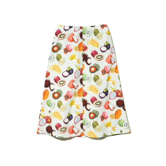 go slow caravan ゴースローキャラバン ストレッチサッカー総柄スカート (WOMENS)アイボリー：トロピカルフルーツ