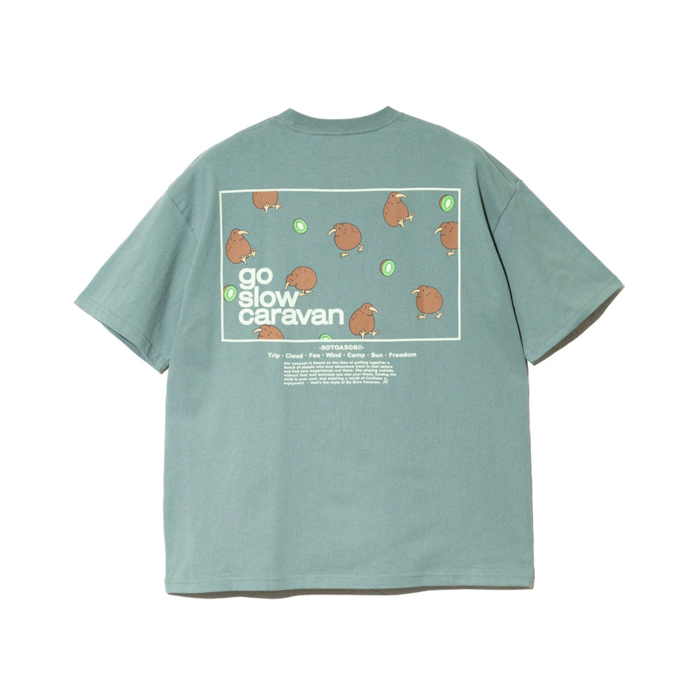 go slow caravan ゴースローキャラバン USA/C スクエアLOGOバックプリントゆったりTEE
