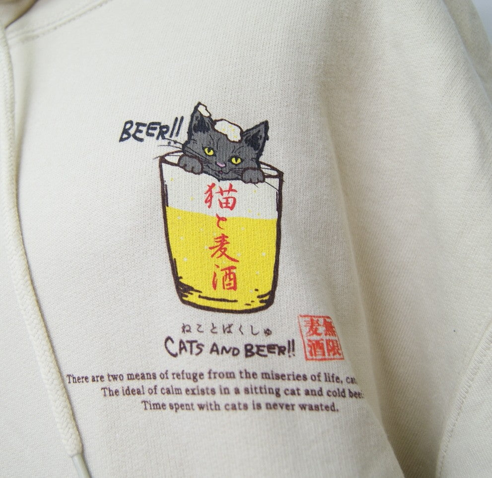 go slow caravan ゴースローキャラバン 空紡糸裏毛 猫と麦酒　ヘムスピンドルBOXフーディ　352609
