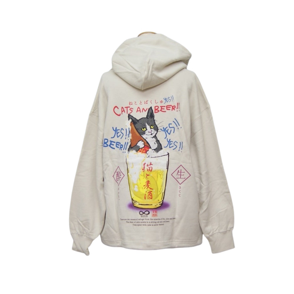 go slow caravan ゴースローキャラバン 空紡糸裏毛 猫と麦酒　ヘムスピンドルBOXフーディ　352609