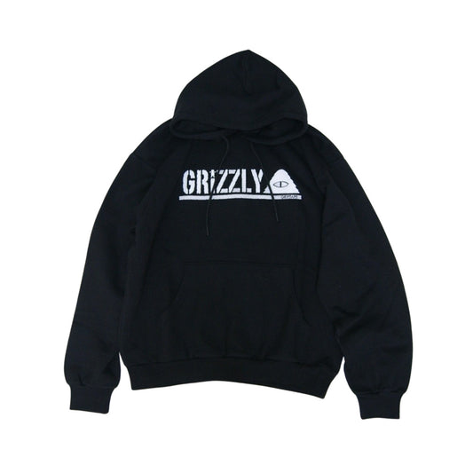 POLeR　STAMP EMB HOODIE　POLeR×GRIZZLY　BLACK