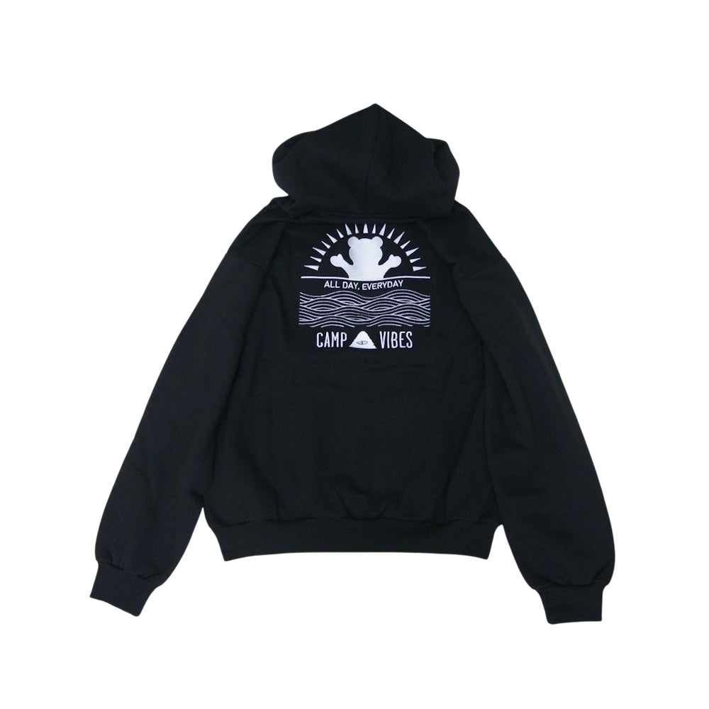 POLeR　STAMP EMB HOODIE　POLeR×GRIZZLY　BLACK