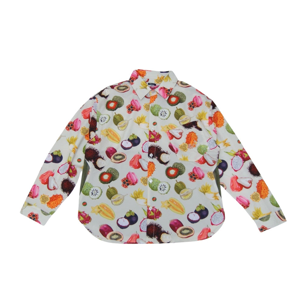 go slow caravan ゴースローキャラバン ストレッチサッカー総柄プリントユーティリティーシャツ (MENS/WOMENS) トロピカルフルーツ