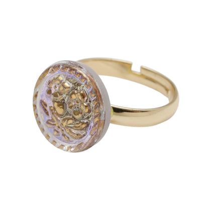 チャイハネ・amina ・欧州航路 クリックポスト発送！イルミチェコボタンリング　ガラスボタン　チェコ