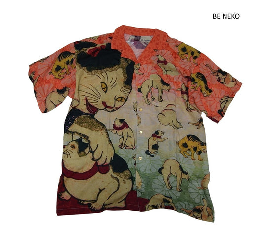 浮世メンズシャツ アロハシャツ 和装 猫
